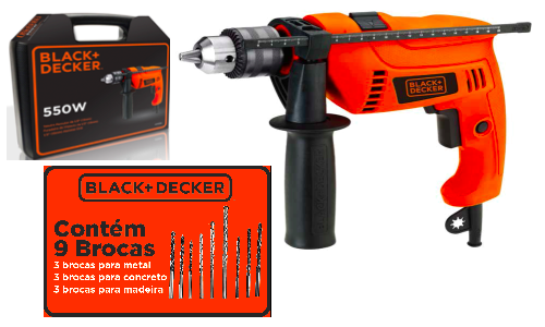 Furadeira com Impacto 1/2' 550W com 09 Brocas e Maleta 110V